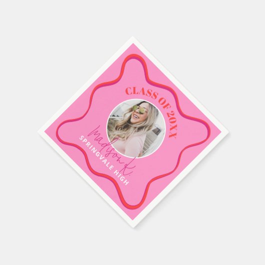 ピンクの卒業写真ナプキンクラス スタンダードカクテルナプキン (角)