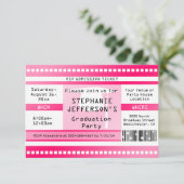 ピンクの卒業式またはパーティー入学チケット 招待状 (スタンド正面)