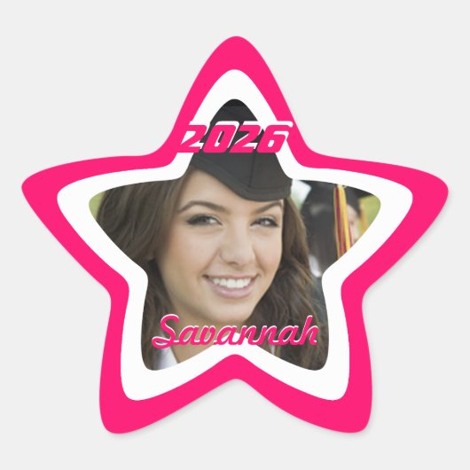 ピンクの卒業式またはSweet sixteenフォトシール 星シール (正面)