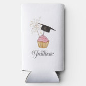 ピンクの卒業式カップケーキ卒業生 スリム缶クーラー (裏面)