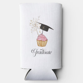 ピンクの卒業式カップケーキ卒業生 スリム缶クーラー