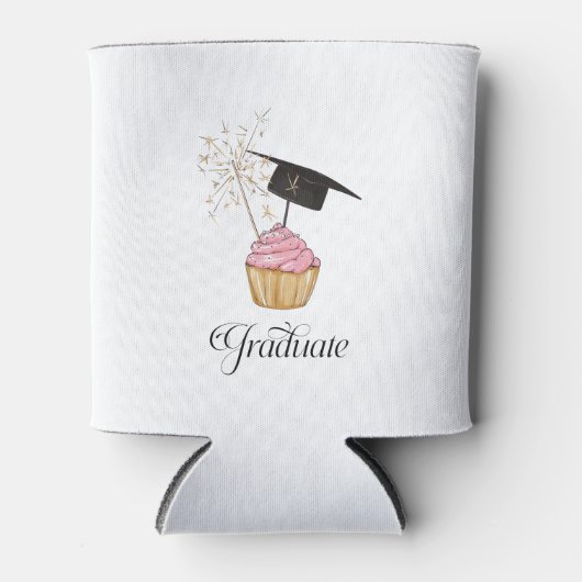 ピンクの卒業式カップケーキ卒業生 缶クーラー (正面)