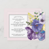 ピンクの卒業式パーティーの紫色の水彩フローラ ポストカード (正面/裏面)