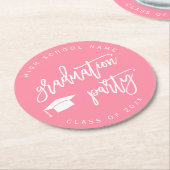ピンクの卒業式パーティークラス ラウンドペーパーコースター (アングル)