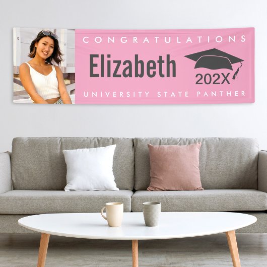 ピンクの卒業式1枚モダンのはっきりしたシンプル写真ミニマル 横断幕