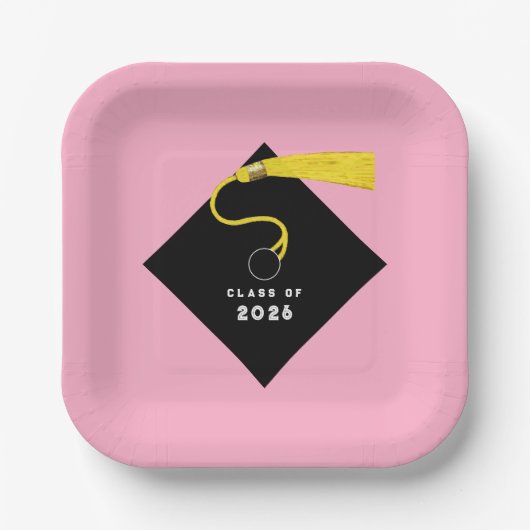 ピンクの卒業式2025パーティー ペーパープレート (正面)