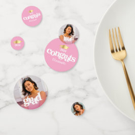 ピンクの卒業式3枚の写真はっきりしたモダンタイポグラフィ コンフェッティ