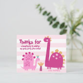 ピンクの卒業恐竜の女の子かわいいありがとう ポストカード (スタンド正面)