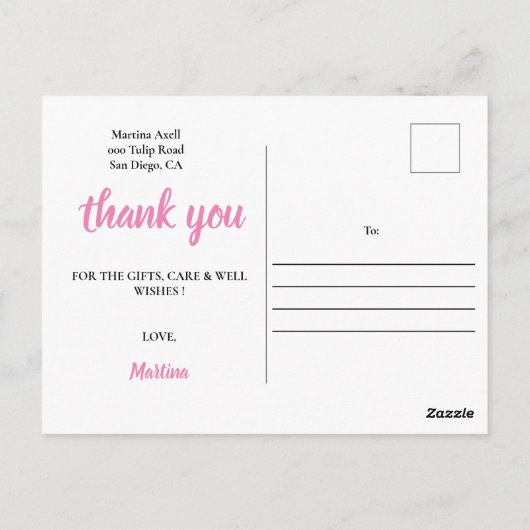 ピンクの卒業感謝祭写真ポストカード ポストカード (裏面)