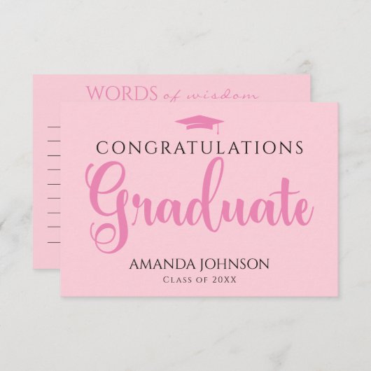 ピンクの卒業生の英知の言葉 エンクロージャーカード (正面/裏面)