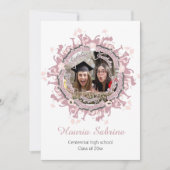 ピンクの卒業生シルエットボーダー写真招待状 招待状 (正面)