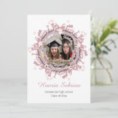 ピンクの卒業生シルエットボーダー写真招待状 招待状 (スタンド正面)