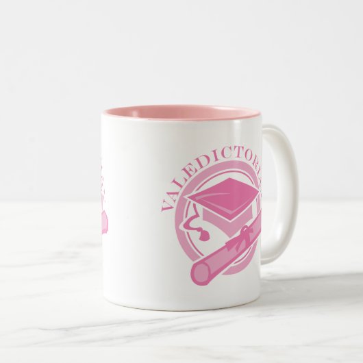 ピンクの卒業生総代の卒業のギフト ツートーンマグカップ (正面右)