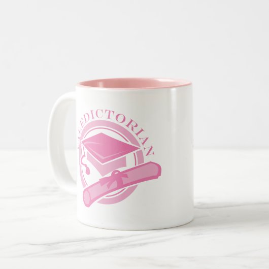 ピンクの卒業生総代の卒業のギフト ツートーンマグカップ (正面左)