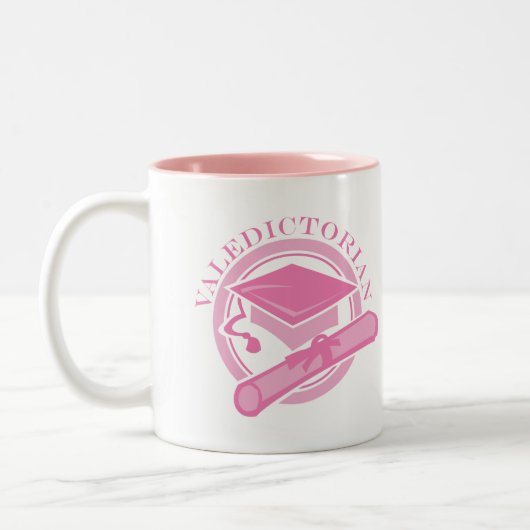 ピンクの卒業生総代の卒業のギフト ツートーンマグカップ (左)