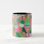 ピンクの南西部カクタスパターン ツートーンマグカップ (中央)