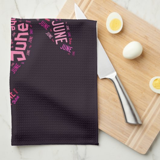 ピンクの単語の雲の6月の花の文字 キッチンタオル (四つ折り)
