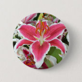 ピンクの占星家ユリの花 缶バッジ (正面)