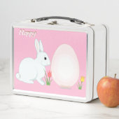 ピンクの卵と花のウサギ メタルランチボックス (インサイチュ)