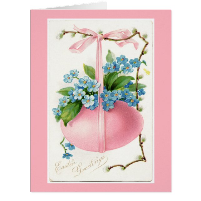 ピンクの卵と花イースタービッググリーティングカード (正面)