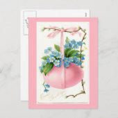 ピンクの卵と花イースターポストカード シーズンポストカード (正面/裏面)