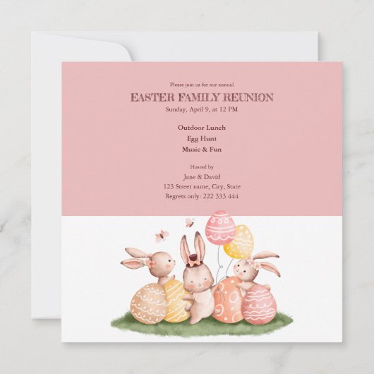 ピンクの卵&かわいいブンニーズ復活祭ファミリーディナー 招待状 (裏面)