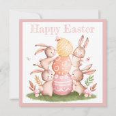 ピンクの卵&かわいいブンニーズ復活祭ファミリーディナー 招待状 (正面)