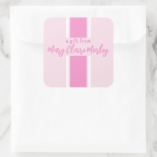 ピンクの厚いストライプ贈り物シール スクエアシール (バッグ)