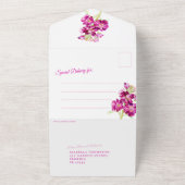 ピンクの原水結婚色のQRコードRSVP オールインワン招待状 (外側)