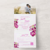 ピンクの原水結婚色のQRコードRSVP オールインワン招待状 (内側)