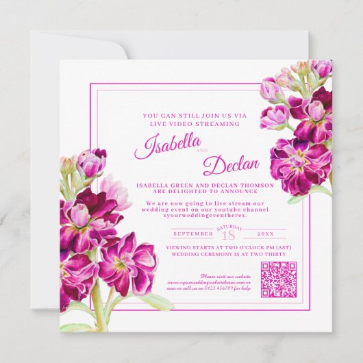 ピンクの原花水色ライブストリ結婚ーム 招待状 (正面)