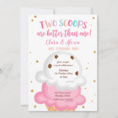 ピンクの双子の女の子のアイスクリーム招待状 招待状 (正面)