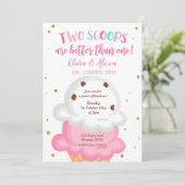 ピンクの双子の女の子のアイスクリーム招待状 招待状 (スタンド正面)