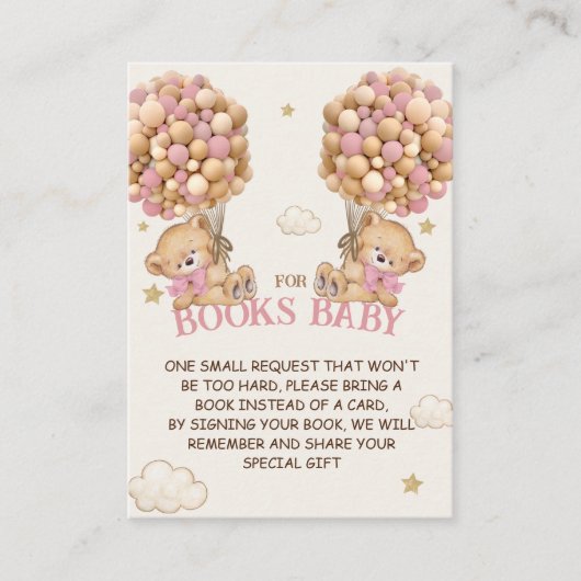 ピンクの双子クマの風船Bearly Wait Book Request エンクロージャーカード (正面)