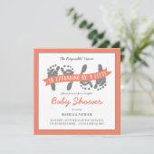 ピンクの双子シャワー招待状 招待状 (スタンド正面)