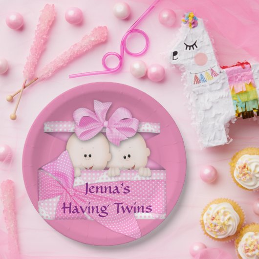 ピンクの双生児のベビーシャワーのパーティーの紙皿 ペーパープレート (パーティー)