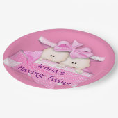 ピンクの双生児のベビーシャワーのパーティーの紙皿 ペーパープレート (アングル)