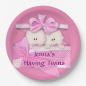 ピンクの双生児のベビーシャワーのパーティーの紙皿 ペーパープレート (正面)