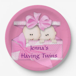ピンクの双生児のベビーシャワーのパーティーの紙皿 ペーパープレート