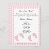 ピンクの双生児はシャワーの招待状を振りかけます 招待状 (正面/裏面)