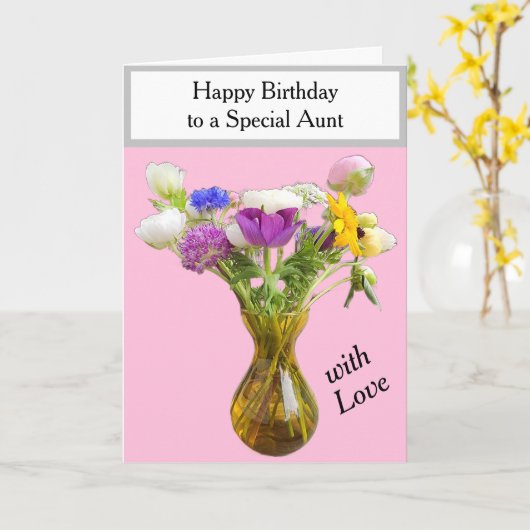 ピンクの叔母誕生日の花 カード (黄色い花)