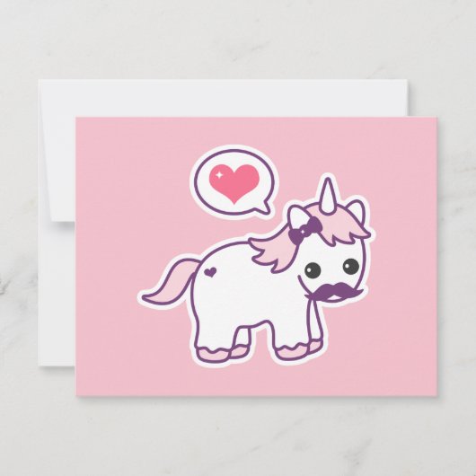 ピンクの口ひげユニコーンバースデーパーティ招待状 招待状 (正面)