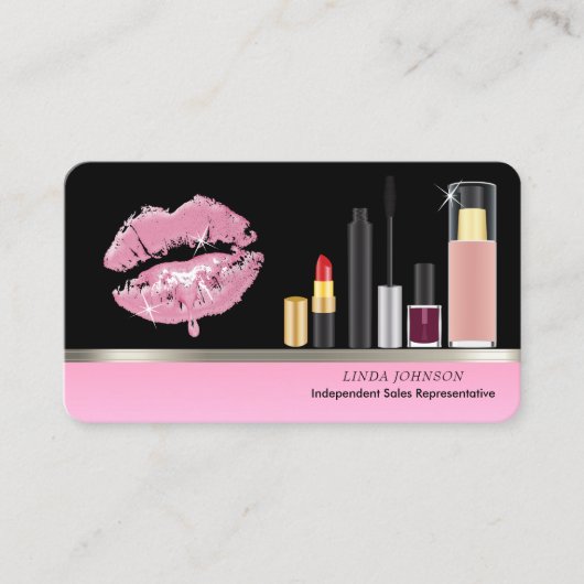 ピンクの口紅と化粧 名刺 (正面)