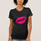 ピンクの口紅のキスのポップアート Tシャツ (正面)