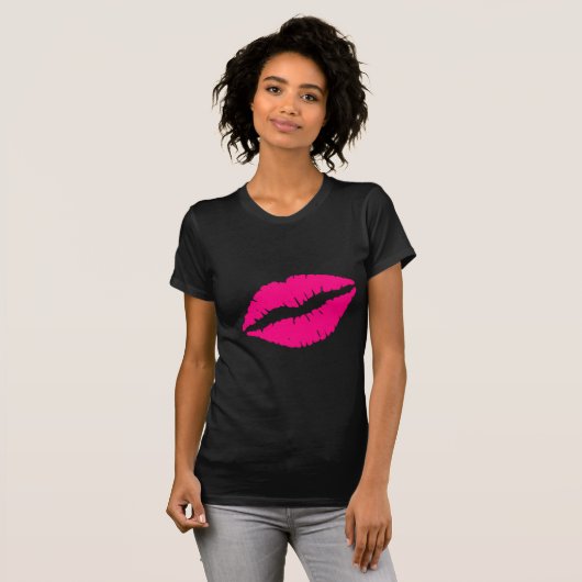 ピンクの口紅のキスのポップアート Tシャツ (正面フル)