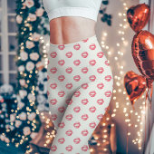 ピンクの口紅のキスマークのプリント レギンス