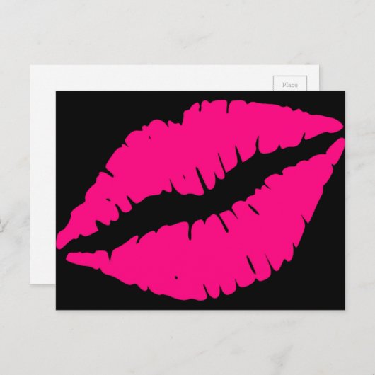 ピンクの口紅キスポップ・アートのアート ポストカード (正面/裏面)