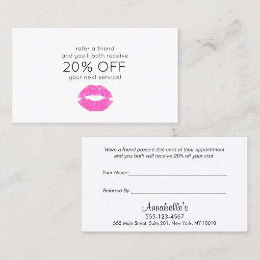 ピンクの口紅キス美しいお客様紹介 紹介カード (正面/裏面)