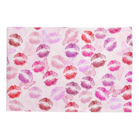 ピンクの口紅キス 枕カバー (裏面-左)