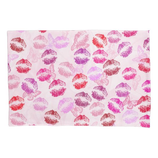 ピンクの口紅キス 枕カバー (正面左)